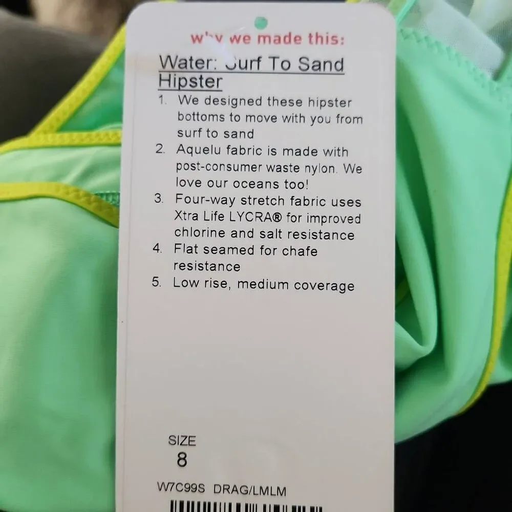 Lululemon Women's Size 8 Dragon Lemon Lime Surf to Sand Hipster Bikini Bottoms